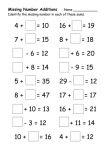 addition with missing numbers worksheets