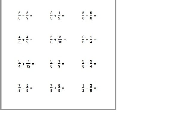Addition and Subtraction Fraction Worksheets 2