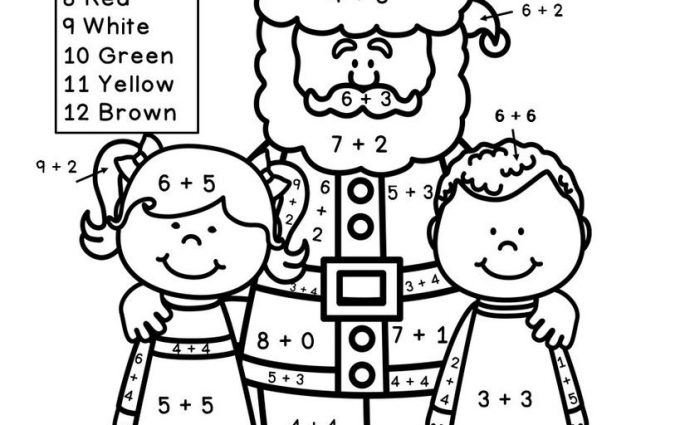 Christmas Addition Coloring Worksheets for First Grade 2