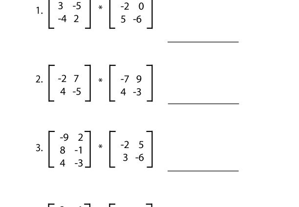 Matrix Addition and Subtraction Worksheets 2