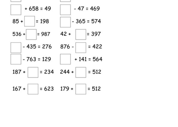 Missing Number Addition and Subtraction Worksheets 2