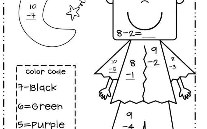 Single Digit Subtraction Coloring Worksheets 2