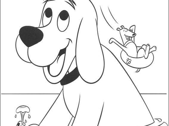 clifford plays in the water pool coloring pages