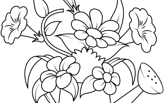 watering can with flowers coloring pages