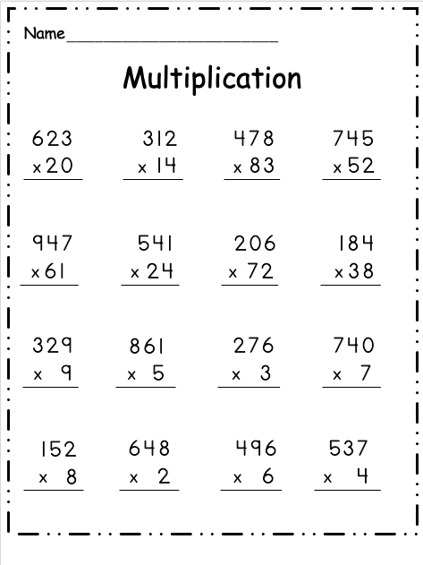 Printable Multiply Worksheet 3 Digits By 1 Digit Numbers